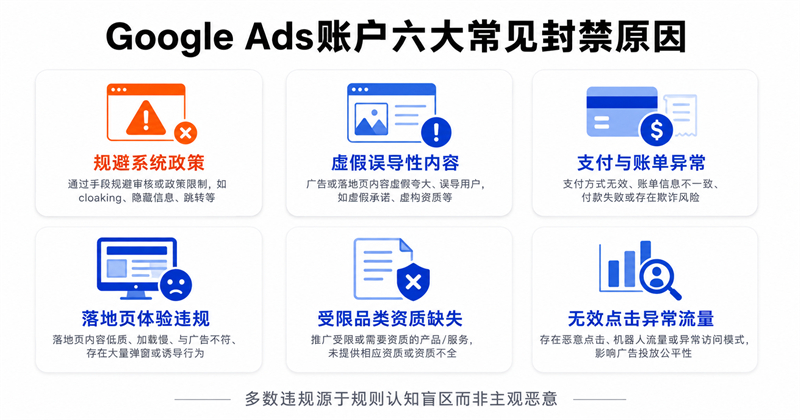 Google Ads账户六大常见封禁原因